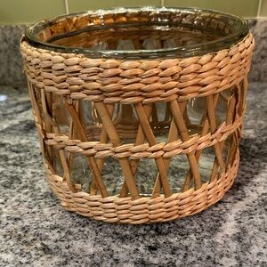 Woven Tan Glass Candle Holder